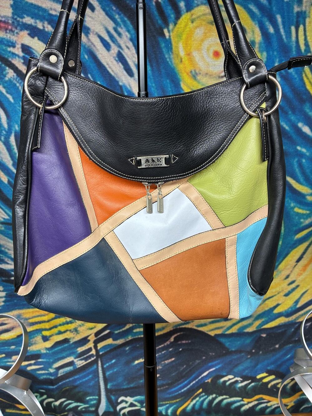 Vintage Y2K T.A.R Illusion Patchwork Leather Hobo Bag | Colorblock Shoulder